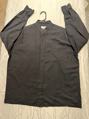 Men's Black Band-Collar Shirt Jacket - Lightweight Layer